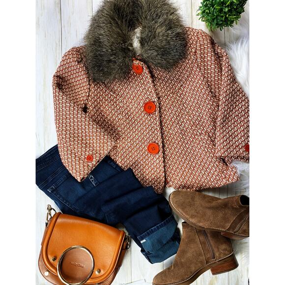 Seine Orange White Tweed Style Jacket - Picture 3 of 16